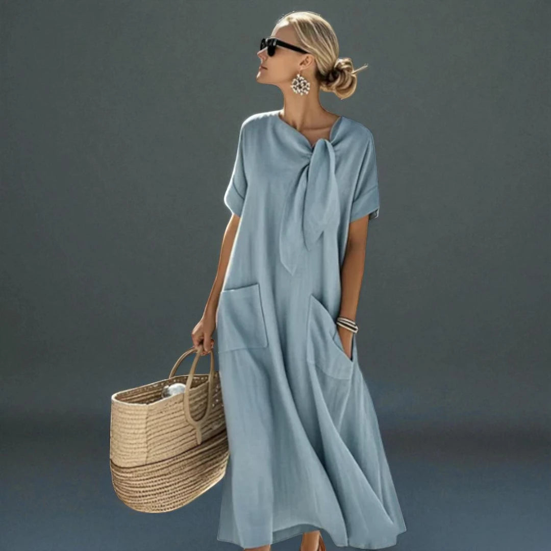 Isobel™ | Abito blu in cotone e lino