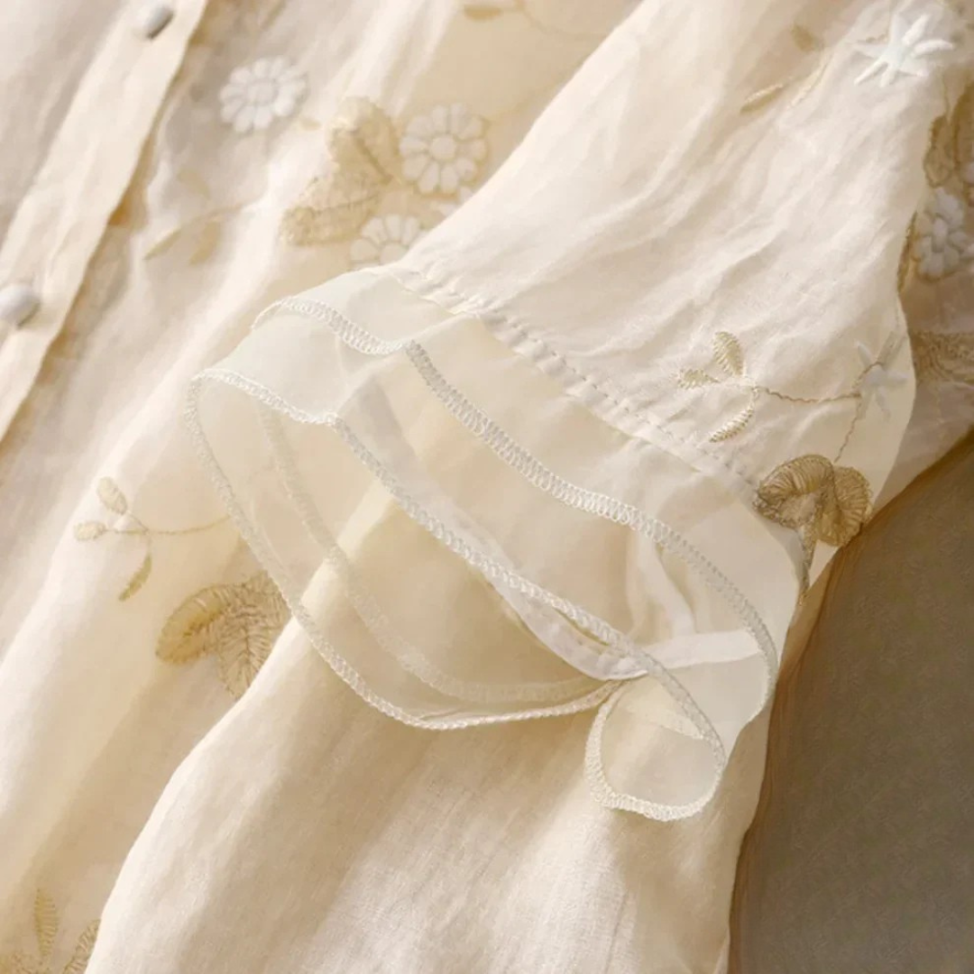 Emanuela™ | Blusa in lino ricamata