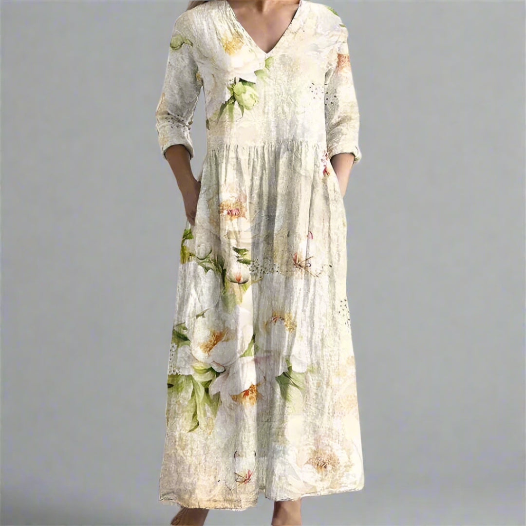 Fiona™ | Abito floreale lino-cotone